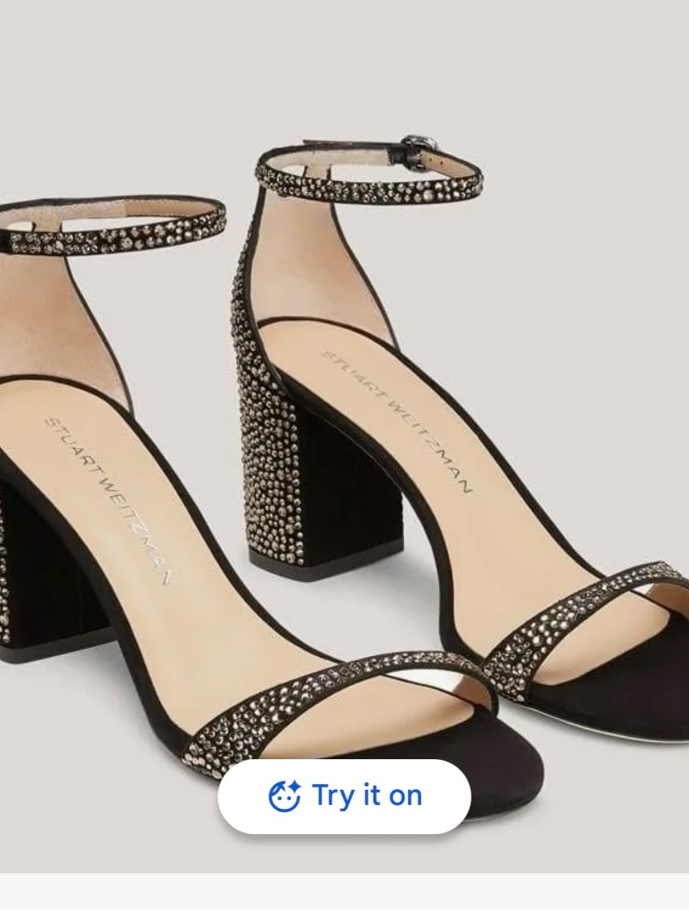Stuart Weitzman Black Crystal-Embellished Block Heel Sandals size 8